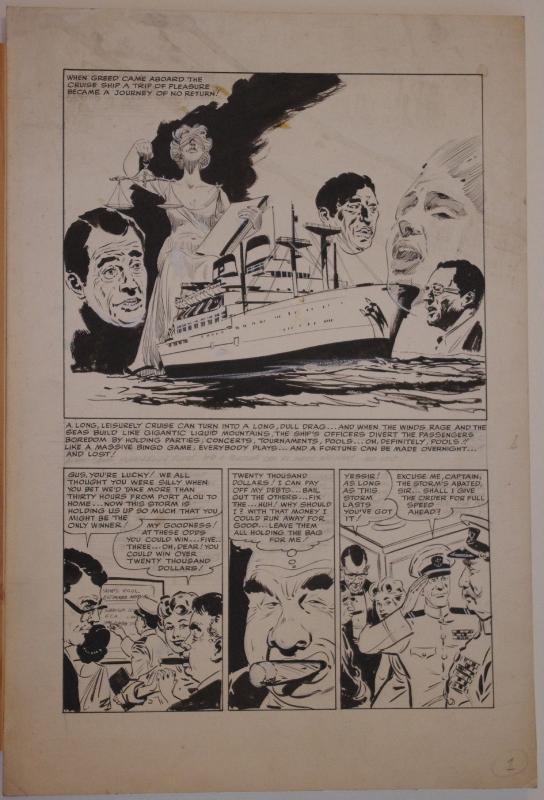 JOE SIMON Studio original art, CRUISE SHIP, pg 1, circa 1950s, Aye Aye, Estate