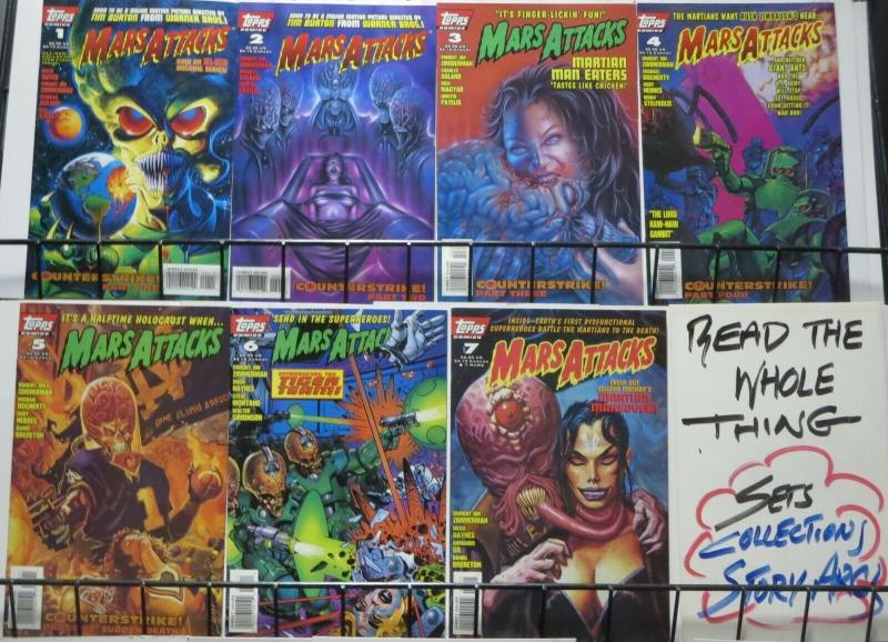 MARS ATTACKS VOL. 2 COMPLETE! (Topps, 1995) #1-7 Keith Giffen invades earth! 