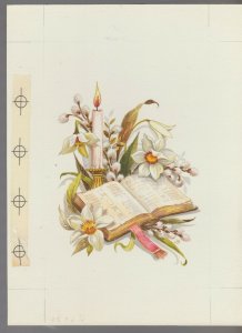 AN EASTER PRAYER Bible w/ Candle & Flowers 6.5x9 Greeting Card Art #E2821