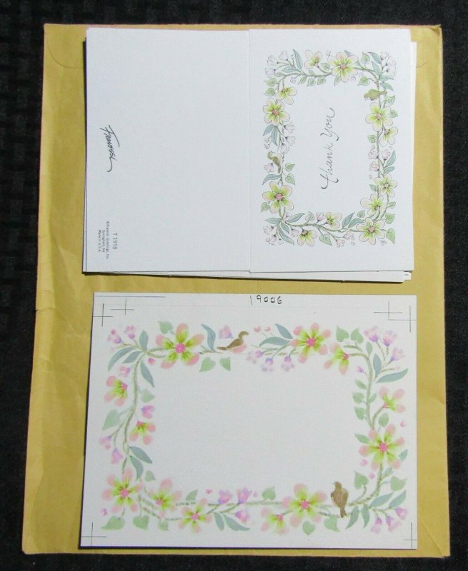 THANK YOU Flowers & Birds Border 7x5.25 Greeting Card Art #T1918 w/ 6 Cards