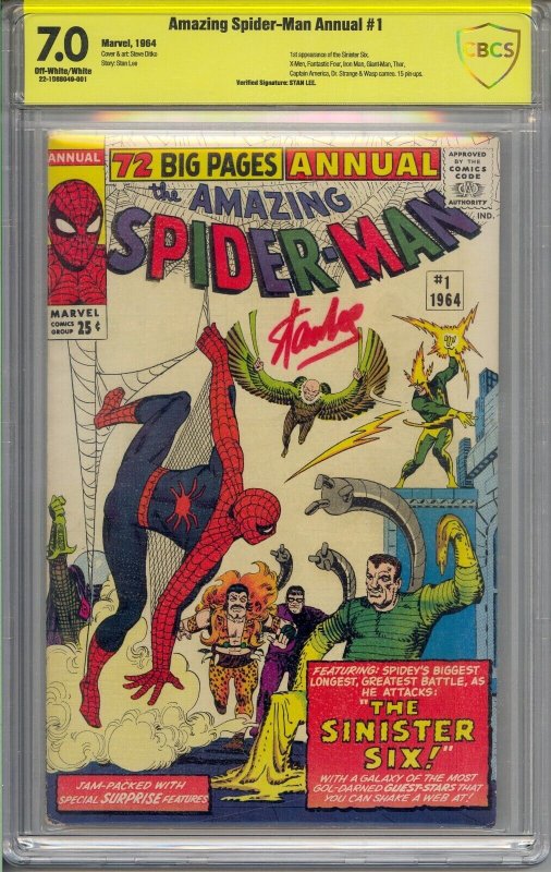 AMAZING SPIDER-MAN ANNUAL #1 CBCS 7.0 SIGNED STAN LEE 1ST SINISTER SIX NOT CGC 