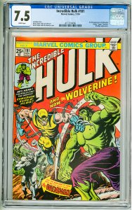 Incredible Hulk #181 (1974) CGC 7.5! White Pages! 1st Full App of Wolverine!