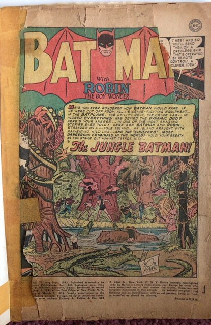 Batman #72,unique coverless w/1950s handmade cvr,c pictures