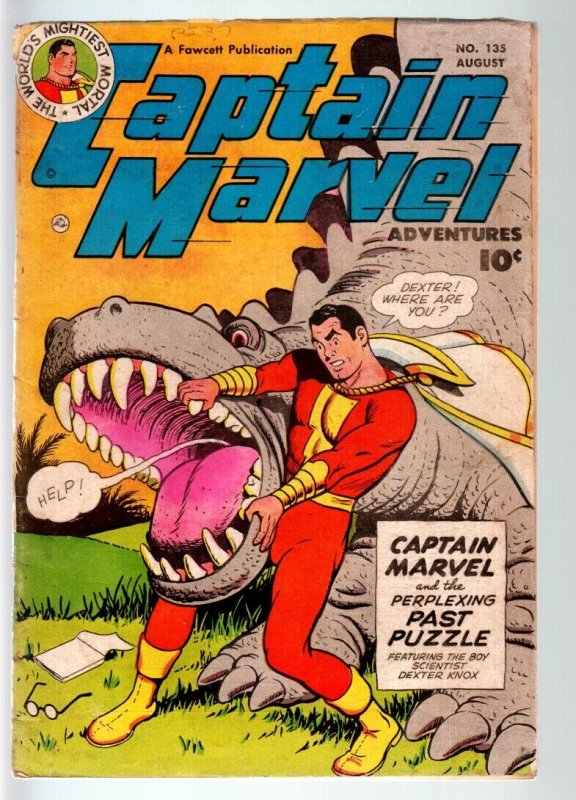 CAPTAIN MARVEL #135-FAWCETT-1952-DINOSAUR COVER-ATOMIC WAR STORY-BILLY BATS VG