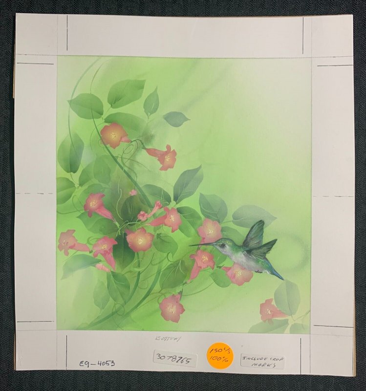 NOTE CARD Beautiful Hummingbird & Pink Flowers 9.5x10 Greeting Card Art #4053