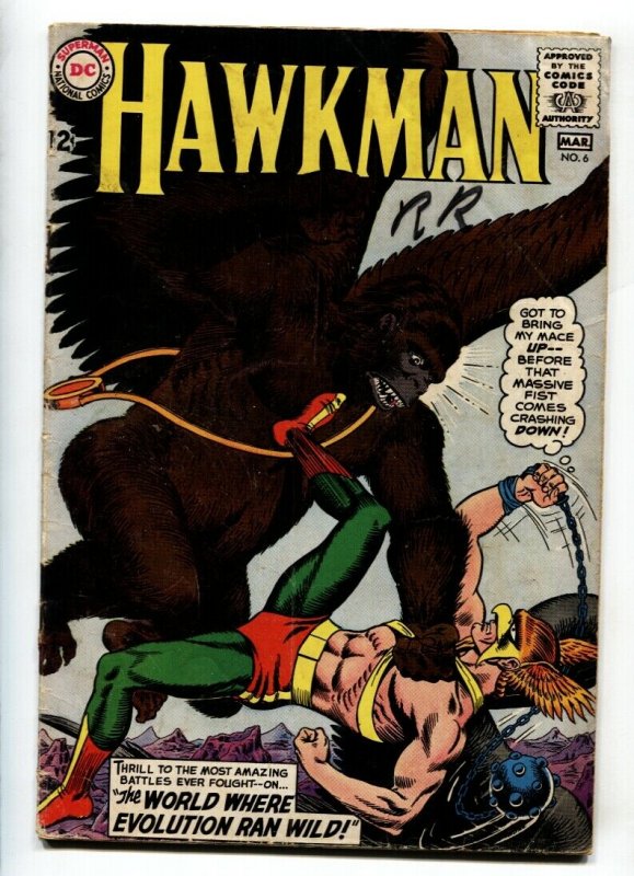 HAWKMAN #6 1965-GORILLA COVER-DC COMICS SILVER AGE VG