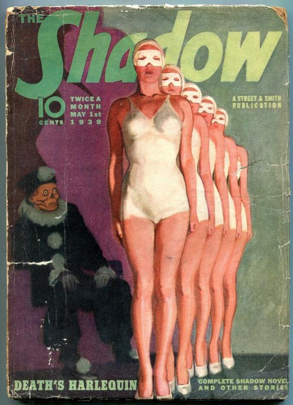 The Shadow Pulp May 1 1939- Death's Harlequin- Skull GGA cover g/vg