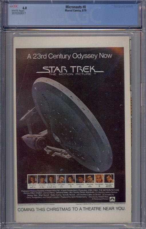 MICRONAUTS #8 CGC 6.0 1ST CAPTAIN UNIVERSE WHITE PAGES