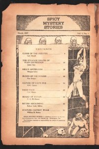 Spicy Mystery 3/1937- Ken Cooper--Weird Menace & terror pulp fiction-No front...