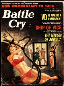 Battle Cry 10/1962-Stanley-wild NAZI woman whips man on cover! K-9