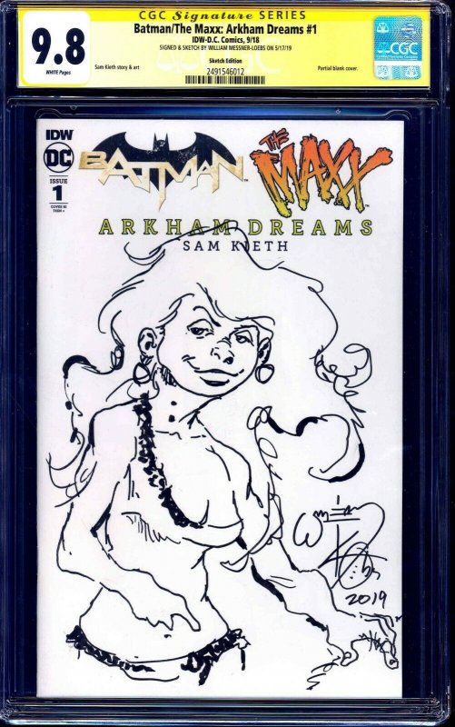 Batman Maxx Arkham Dreams #1 BLANK CGC SS 9.8s JULIE SKETCH Will Messner-Loebs
