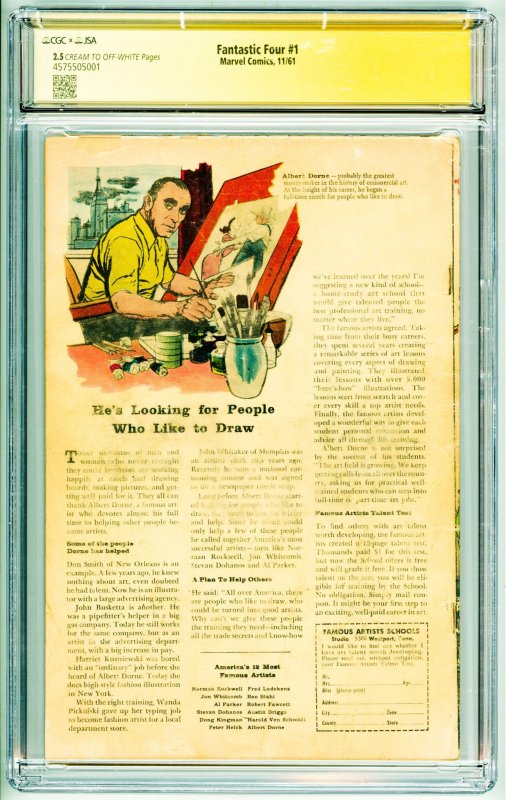 Fantastic Four #1 (1961) CGC 2.5! Signed by Jack Kirby on page 1 Authenticated!!