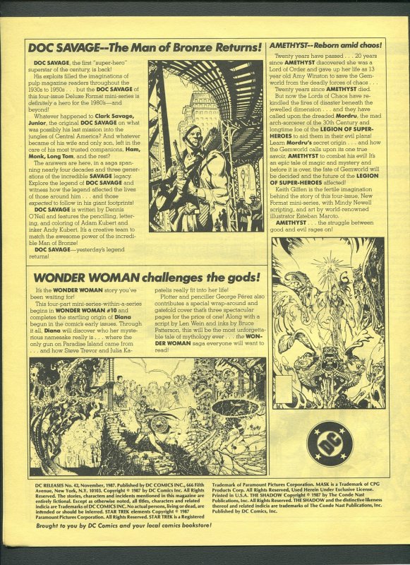 DC Releases Promotional Flyer #42  / Slash Maraud /  November 1987