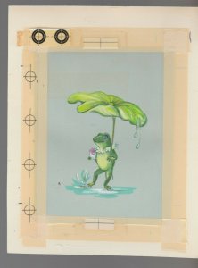 GET WELL SOON Frog w/ Lilly pad Umbrella 6x7.5 Greeting Card Art #6624