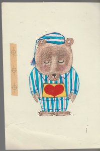 VALENTINES DAY Cartoon Bear w/ Cap & Heart 7.5x11 Greeting Card Art #V3607