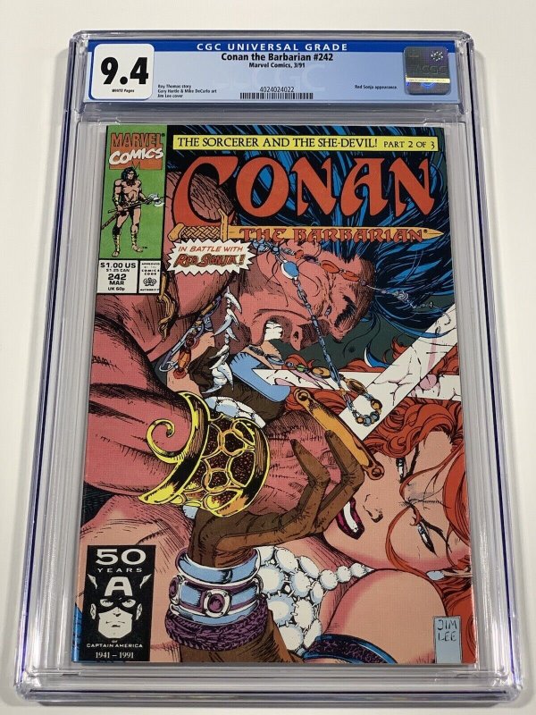 Conan the barbarian 242 cgc 9.4 white pages jim lee cover art 1991 