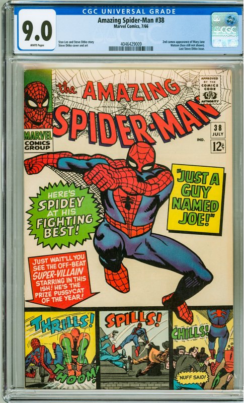 The Amazing Spider-Man #38 (1966) CGC 9.0! 2nd Cameo Appearance of MJ!