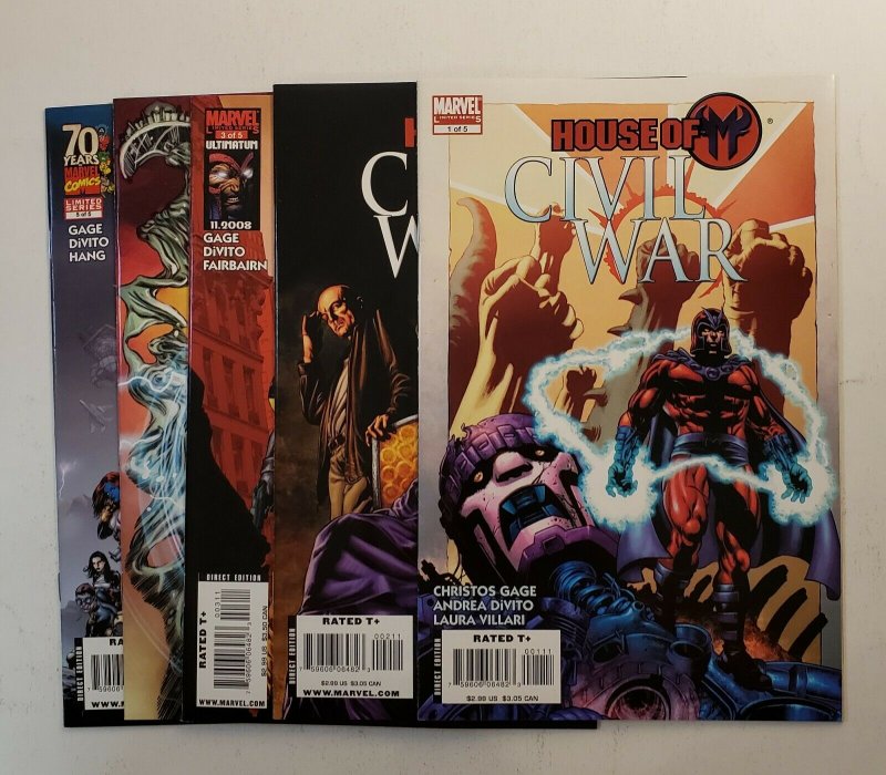 HOUSE OF M CIVIL WAR #1-5 COMPLETE SET MARVEL COMICS 2008 NM AVERAGE