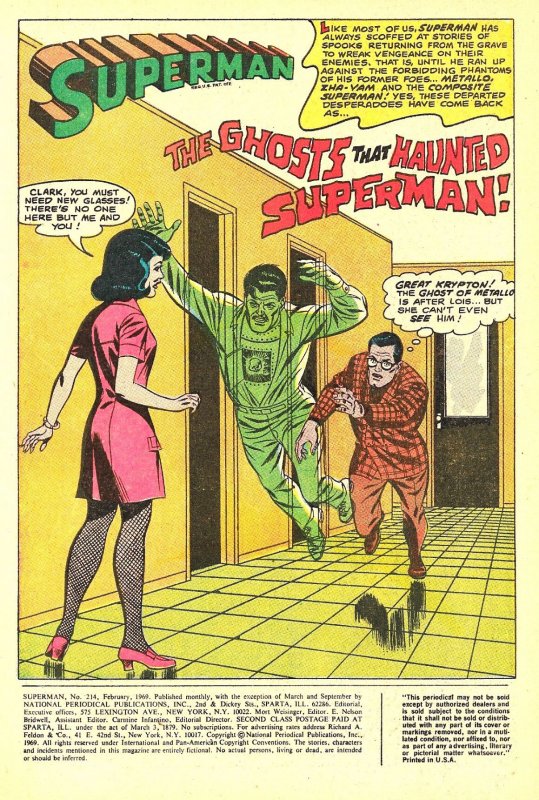 SUPERMAN #214 (Feb1969) 8.0 VF  Neal Adams cover!  Curt Swan!  Al Plastino!
