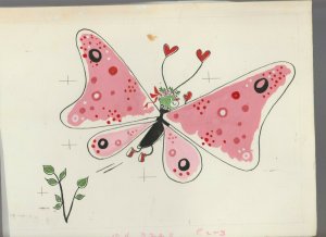 VALENTINES Cartoon Butterfly w/ Pink Wings 11x8.5 Greeting Card Art #V3220 