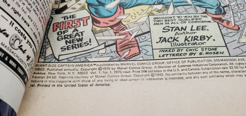 GIANT-SIZE CAPTAIN AMERICA #1, Stan Lee, (1975) vs Hulk and Captain America  VF