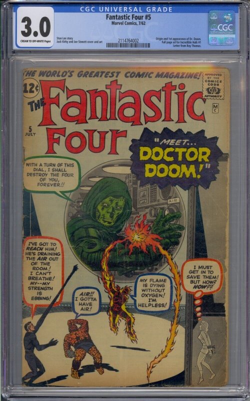 FANTASTIC FOUR #5 CGC 3.0 1ST DOCTOR DOOM 