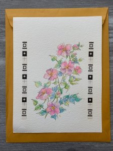 GET WELL SOON Watercolor Pink Flowers 7.5x9.5 Greeting Card Art C9820