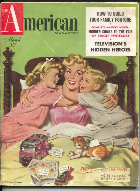 American Magazine 3/1954-Hugh Pentecost-pulp fiction-classic car ads-TV Heroe...