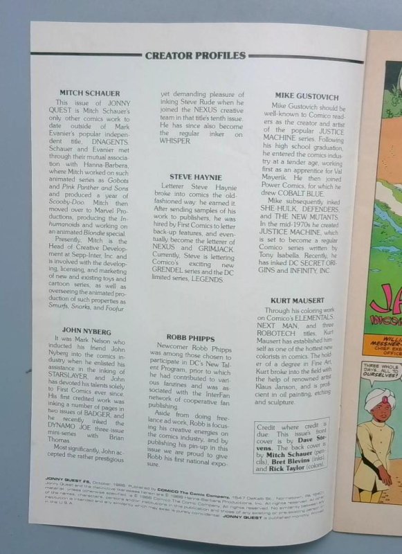 Jonny Quest #5 DAVE STEVENS!!!!? Comico 1986