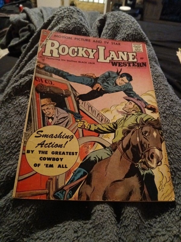 Rocky Lane Western 77 1957-STAGECOACH ROBBERY COVER movie hero Comics silver age