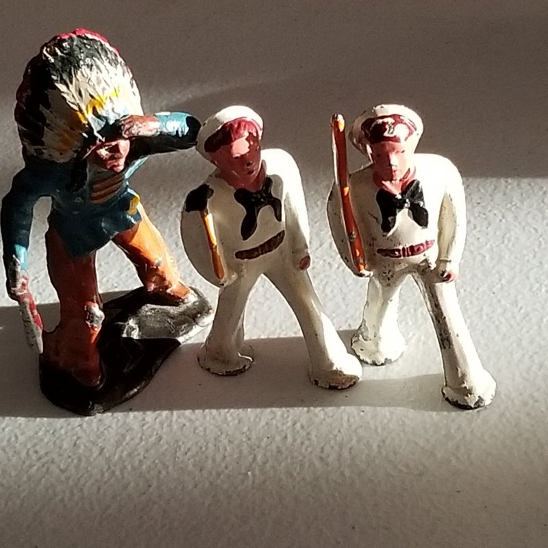 Vintage Indian Chief and Navy Sailors Manoil Barclay Lead Toys Lot - 3 Pieces