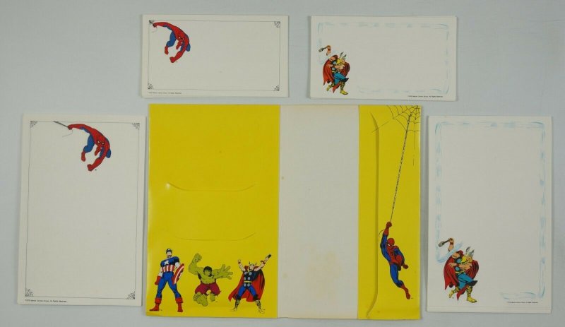 Superhero Notes: Spider-Man and Thor 1978 Stationary Set - envelopes & notes 