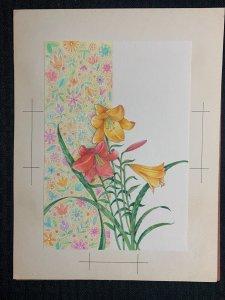 EASTER Yellow & Pink Daffodils w/ Floral Background 8x10 Greeting Card Art #nn