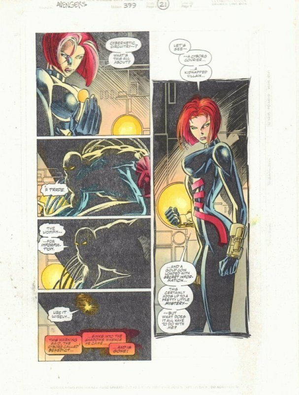 Avengers #399 p.21 Color Guide Art - Black Widow and Benedict - by John Kalisz 