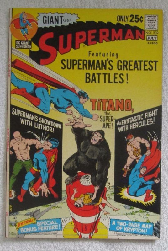 Superman # 239 (jun-jul 1971, dc) Giant Curt Swan Lápices De Alto Grado Vf + 8.5 