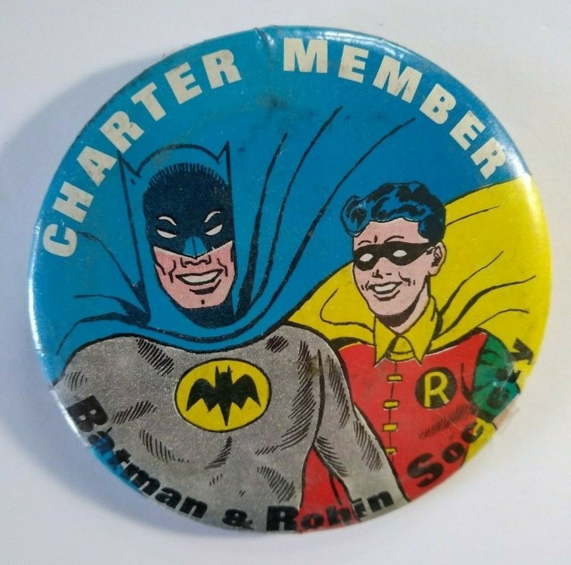 Batman & Robin Pinback Button Badge 66 Vintage Charter Member Society 1966 Bat 