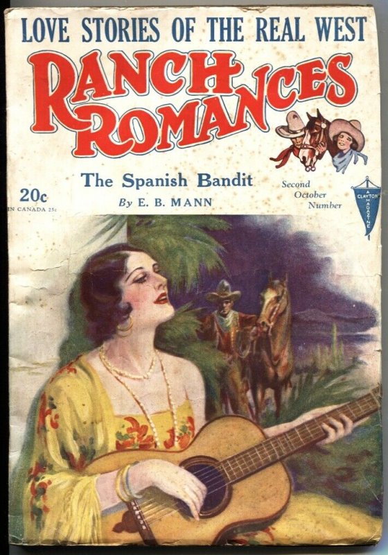 RANCH ROMANCES 2nd  OCT 1930-CLAYTON PUBS-WESTERN PULP FICTION-RARE