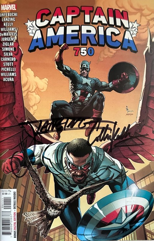 Captain America  #750 (2023) Double signed by Jackson/Lanzing (No CoA) Key Issue