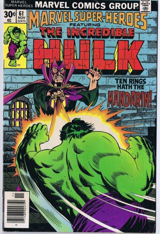 Marvel Super Heroes #61 ORIGINAL Vintage 1977 Comic Book Hulk Mandarin 10 Rings