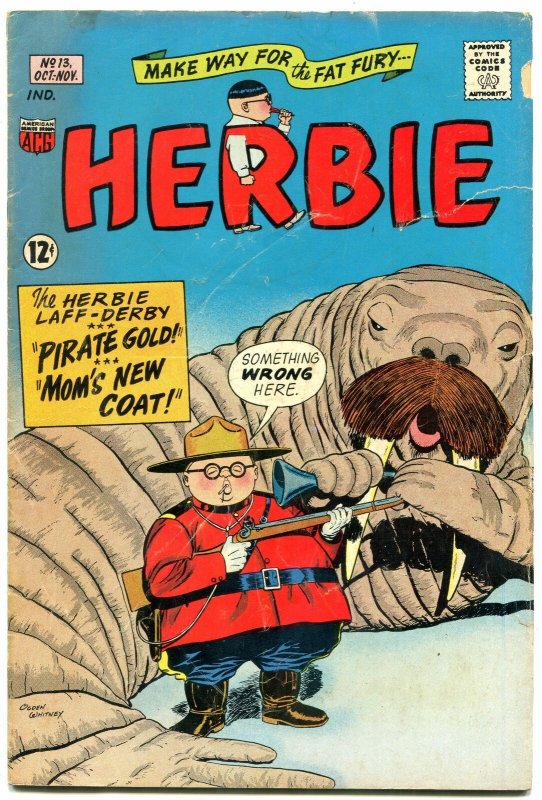 HERBIE COMICS #13 1965-RCMP-WALRUS COVER-FAT FURY-ACG VG 