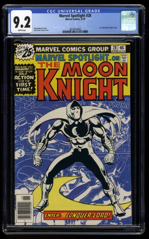 Marvel Spotlight #28 CGC NM- 9.2 White Pages 1st Solo Moon Knight!