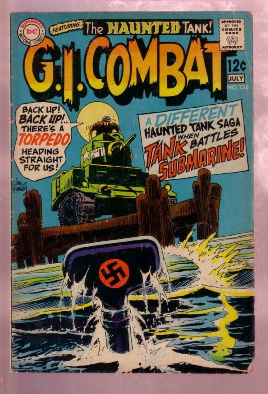 G.I. COMBAT #136 1969- THE HAUNTED TANK VS SUBMARINE-DC VG