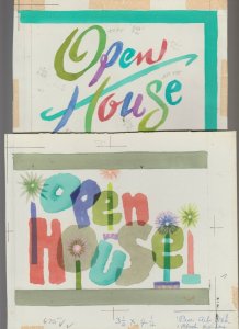 OPEN HOUSE Colorful Lettering w/ Candles 2pcs 8x7 Greeting Card Art LOT of 2