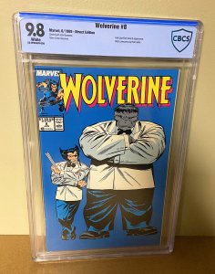 Wolverine #8 ( CBCS 9.8 NM-MT ) Classic Hulk Cover ! / June 1989