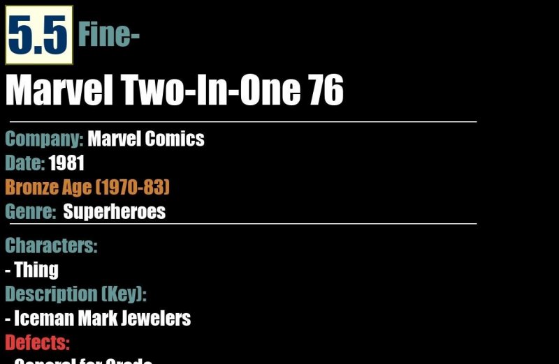 Marvel Two-In-One 76 (1981) FN- Iceman Mark Jewelers
