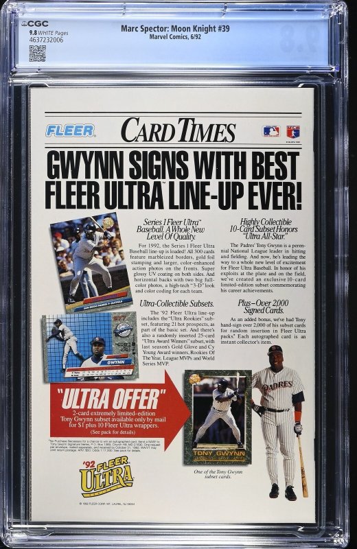 Marc Spector: Moon Knight #39 (6/92) Graded CGC 9.8