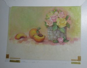 MOTHERS DAY Peaches and Pink Roses in Basket 13x10.5 Greeting Card Art #345-E