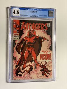 Avengers 57 cgc 4.5 ow/w pages marvel 1968 1st vision