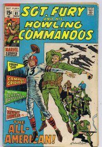 Sgt Fury #81 ORIGINAL Vintage 1970 Marvel Comics Football Cover