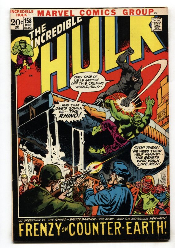 Incredible Hulk #158  comic book marvel--1972 FN+